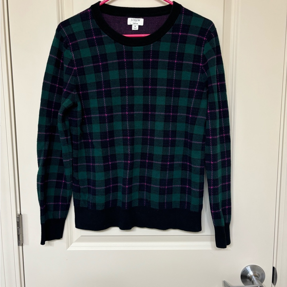 J. Crew Green and Black Crewneck Sweater